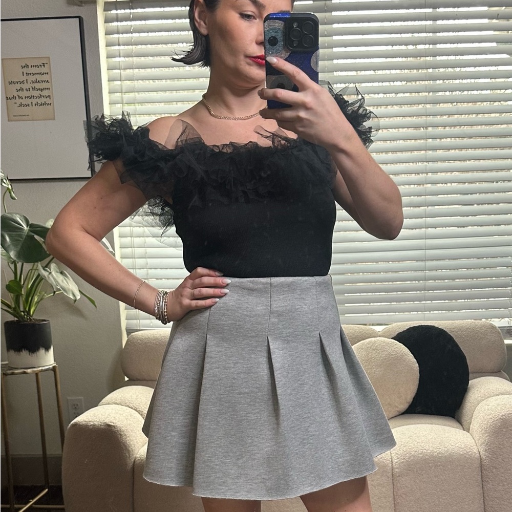 Neoprene “esc” Gray Pleated Women's Skirt
